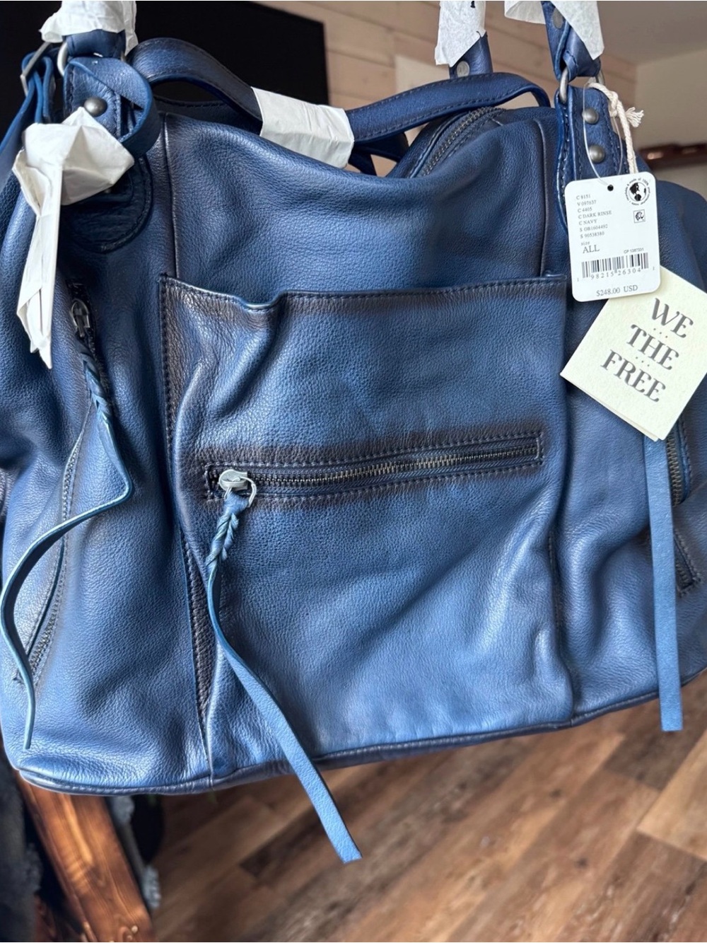 New - Free People Large Emerson Tote - Dark Rinse - Picture 2 of 7
